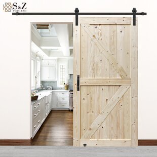 Wayfair Interior Doors You Ll Love In 2022   Paneled Wood Unfinished Barn Door With Installation Hardware Kit 